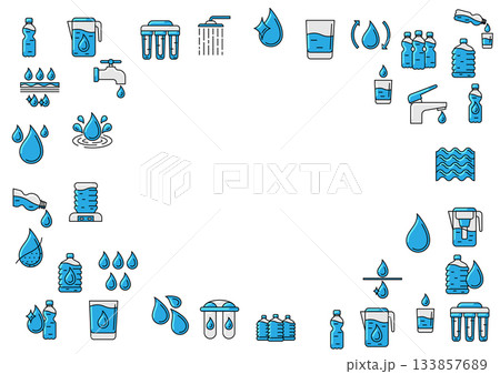 Water linear icons background. Aqua or liquid thin line illustration. Water linear icons background. Aqua or liquid thin line illustration. 133857689