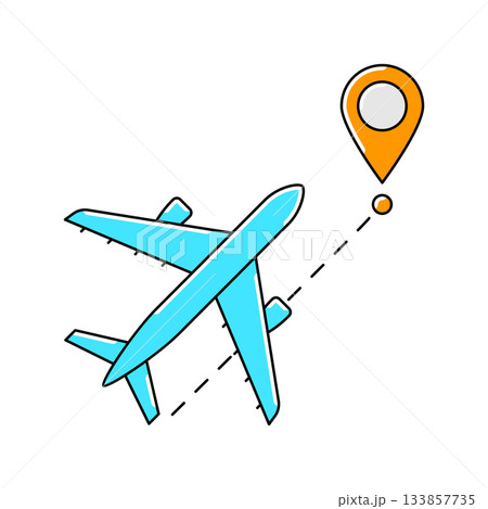 Airplane with marker icon. Air travel and tourism item. 133857735
