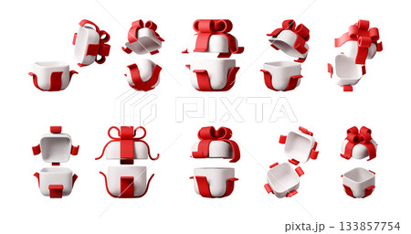 White 3d gift box with red ribbon and bow White 3d gift box with red ribbon and bow 133857754