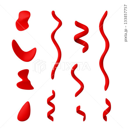 Red 3d confetti ribbons set. 133857757