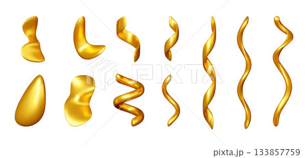 Collection of golden 3D metallic confetti shapes Collection of golden 3D metallic confetti shapes 133857759