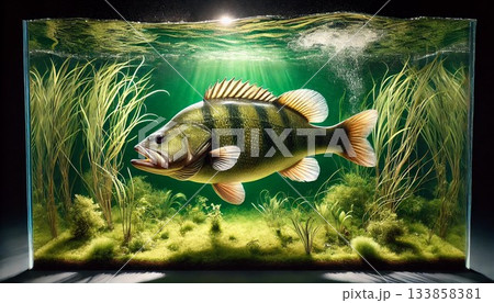 淡水パーチのリアルな水中シーン 133858381