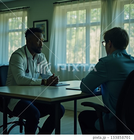 Doctor and patient share an important conversation indoors Generative AI 133858701