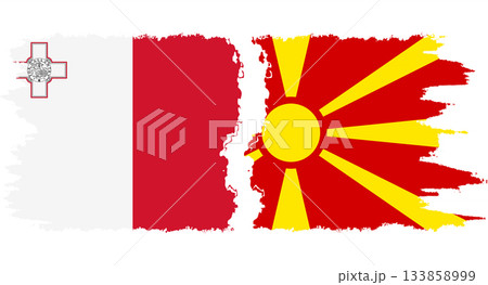 Northern Macedonia and Malta grunge flags connection vector 133858999