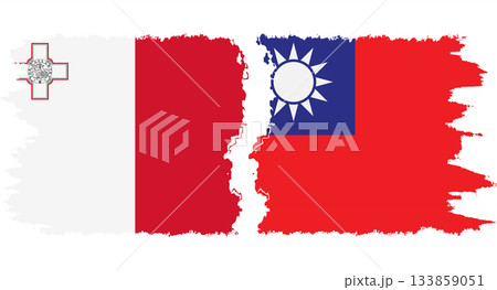 Taiwan and Malta grunge flags connection vector 133859051