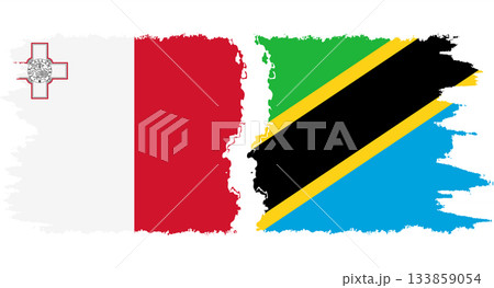 Tanzania and Malta grunge flags connection vector 133859054