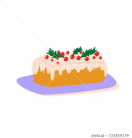 Charming Christmas cake with berries. Vector illustration on white background. Charming Christmas cake with berries. Vector illustration on white background. 133859179