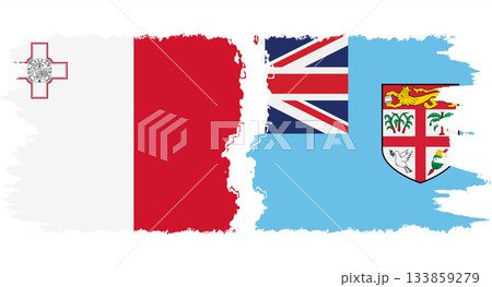 Fiji and Malta grunge flags connection vector 133859279
