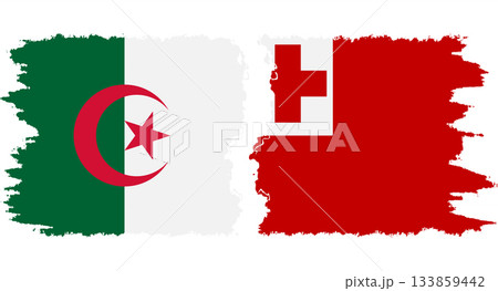 Tonga and Algeria grunge flags connection vector 133859442