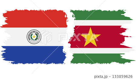 Suriname and Paraguay grunge flags connection vector Suriname and Paraguay grunge flags connection vector 133859626