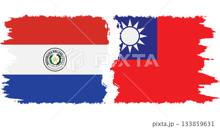 Taiwan and Paraguay grunge flags connection vector 133859631