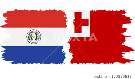 Tonga and Paraguay grunge flags connection vector 133859638