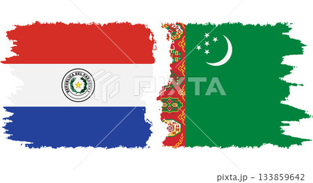 Turkmenistan and Paraguay grunge flags connection vector 133859642