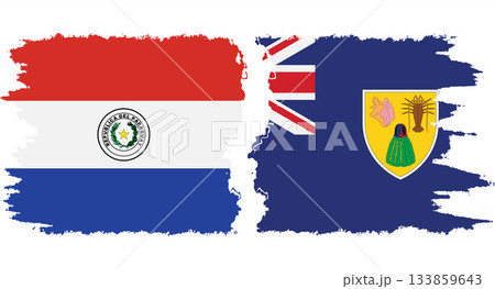 Turks and Caicos and Paraguay grunge flags connection vector 133859643
