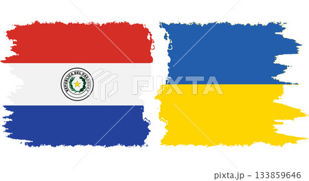 Ukraine and Paraguay grunge flags connection vector 133859646