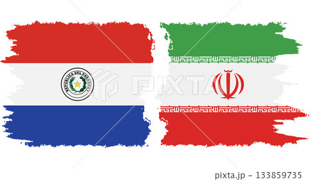 Iran and Paraguay grunge flags connection vector 133859735