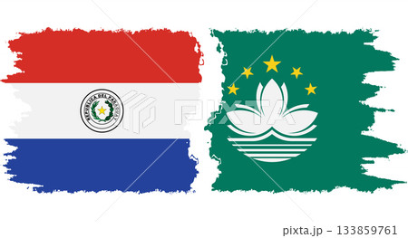 Macau and Paraguay grunge flags connection vector 133859761