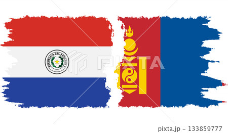 Mongolia and Paraguay grunge flags connection vector 133859777