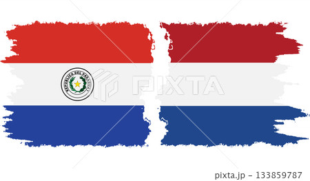 Netherlands and Paraguay grunge flags connection vector 133859787