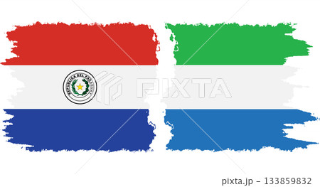 Sierra Leone and Paraguay grunge flags connection vector 133859832