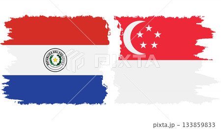 Singapore and Paraguay grunge flags connection vector 133859833