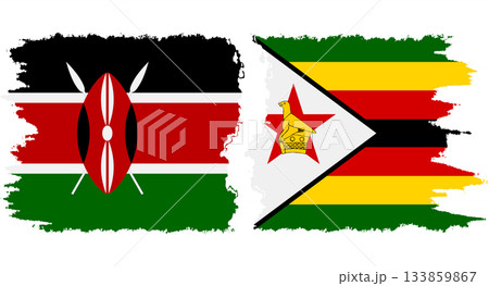 Zimbabwe and Kenya grunge flags connection vector 133859867