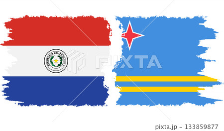 Aruba and Paraguay grunge flags connection vector 133859877