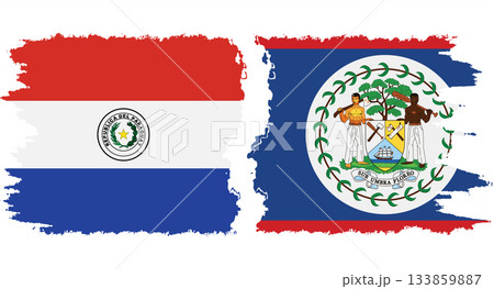 Belize and Paraguay grunge flags connection vector 133859887