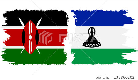 Lesotho and Kenya grunge flags connection vector 133860202