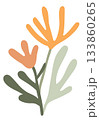 tylized plant featuring two abstract orange blooms and green leaves. 133860265