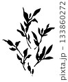 Set of black ink silhouettes showing leafy branches on a white background. 133860272