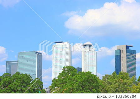 愛知県名古屋市、米野公園から見た名古屋駅周辺超高層ビル群の風景 133860284