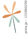 Abstract minimalist flower with orange and green petals on a thin stem. 133860290