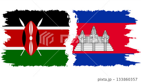 Cambodia and Kenya grunge flags connection vector 133860357