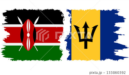 Barbados and Kenya grunge flags connection vector 133860392