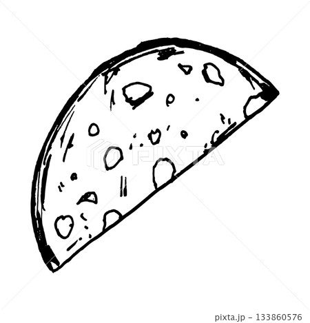 Vector illustration of a sliced salami piece with scattered fat spots and uneven texture. The simple line work makes it useful for pizza toppings, sandwich sets, deli ingredients and food graphics. Vector illustration of a sliced salami piece with scattered fat spots and uneven texture. The simple line work makes it useful for pizza toppings, sandwich sets, deli ingredients and food graphics. 133860576