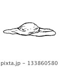 Hand-drawn vector of a molten mozzarella portion spreading into a low dome. Suitable for cheese ingredient graphics, pizza toppings, lasagna recipes, rustic menus and snack packaging 133860580