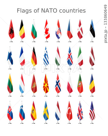 Set of NATO country flags on a flagpole for official meetings, vector Set of NATO country flags on a flagpole for official meetings, vector 133860649
