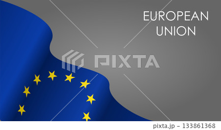 European Union flag waving on gray background. Vector illustration. 133861368