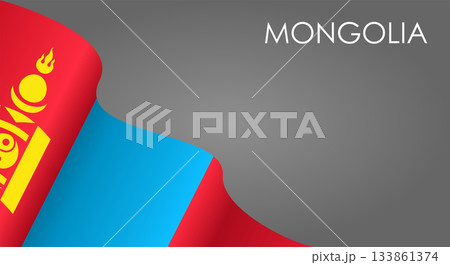 Mongolian flag waving on gray background. Vector illustration. 133861374