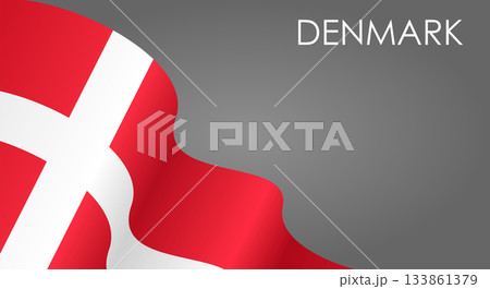 Danish flag waving on gray background. Vector illustration. 133861379