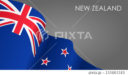 New Zealand flag waving on gray background. Vector illustration. 133861383
