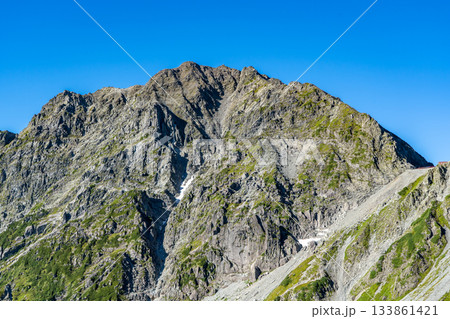 北穂高岳の南陵登山道から見上げる奥穂高岳 北アルプスの北穂高岳登山 北穂高岳の南陵登山道から見上げる奥穂高岳 北アルプスの北穂高岳登山 133861421