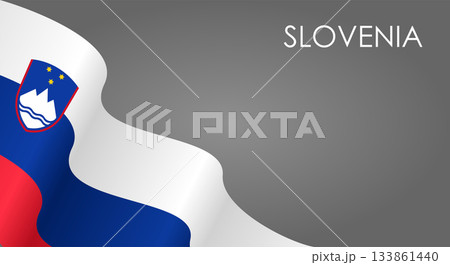 Slovenian flag waving on gray background. Vector illustration. 133861440