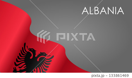 Albanian flag waving on gray background. Vector illustration. Albanian flag waving on gray background. Vector illustration. 133861469