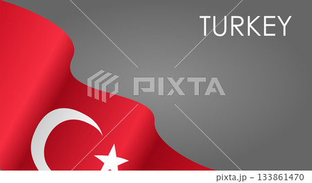 Turkish flag waving on gray background. Vector illustration. 133861470
