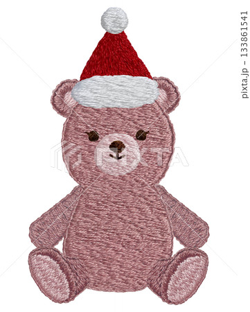 【クリスマスのテディベア】手刺繍イラスト素材 【クリスマスのテディベア】手刺繍イラスト素材 133861541