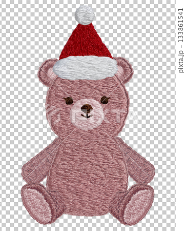 【クリスマスのテディベア】手刺繍イラスト素材 【クリスマスのテディベア】手刺繍イラスト素材 133861541