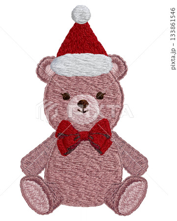 【クリスマスのテディベア】手刺繍イラスト素材 133861546