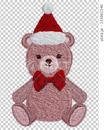 【クリスマスのテディベア】手刺繍イラスト素材 133861546